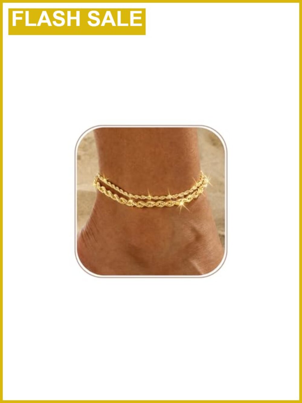 14K Gold Plated Dainty Layered Anklet Adjustable Non Tarnish